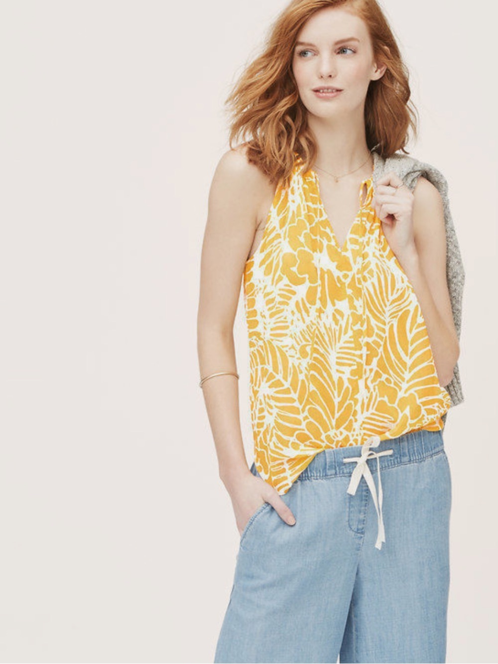 LOFT • Stenciled Leaf Tie Halter Top